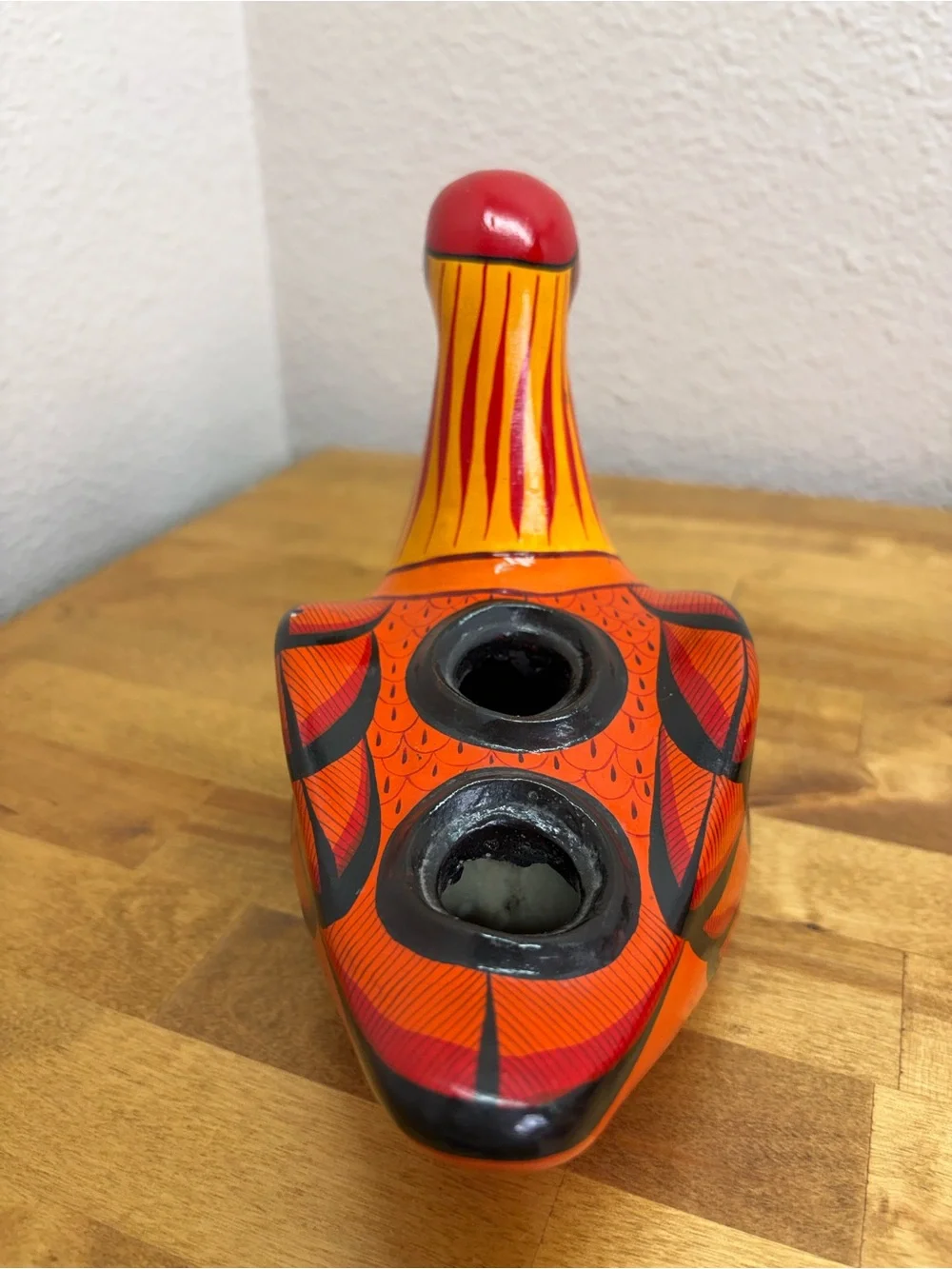 Signed M Palacios Mexico Tonala Pottery Bird Double Candle Holder Folk Art